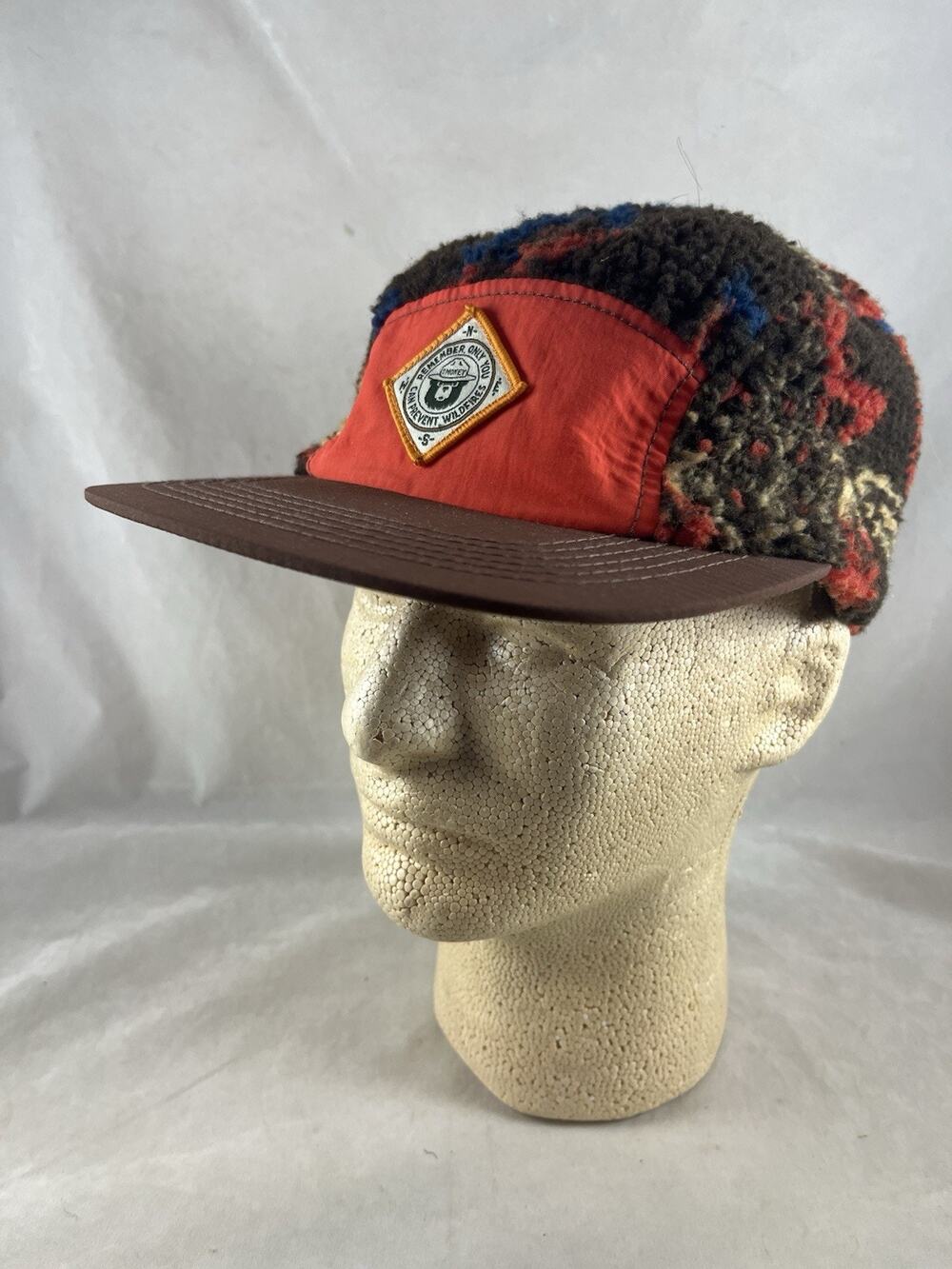 Smokey Bear Sherpa Fleece Strapback Hat Cap Compass Patch Brown Bill Mad Engine